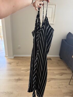 Black and White Striped Spaghetti Strap Dress pool cover up